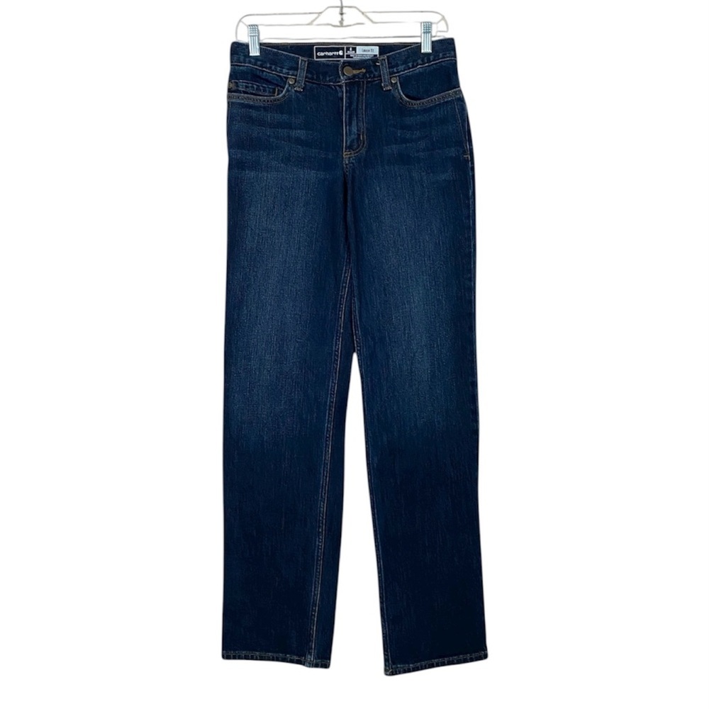 Carhartt Dark Wash Denim Jeans Size 4 Regular Rugged Flex Loose Fit Straight leg